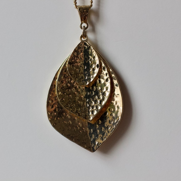 Long Gold Textured Statement Necklace - Picture 1 of 1
